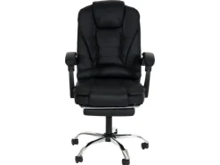 PROREGAL Bürostuhl HxBxT 110x63x103 cm Sitzhöhe 48cm Ausziehbare Fußstütze Kunstleder Schwarz Schreibtischstuhl Drehstuhl Chefsessel