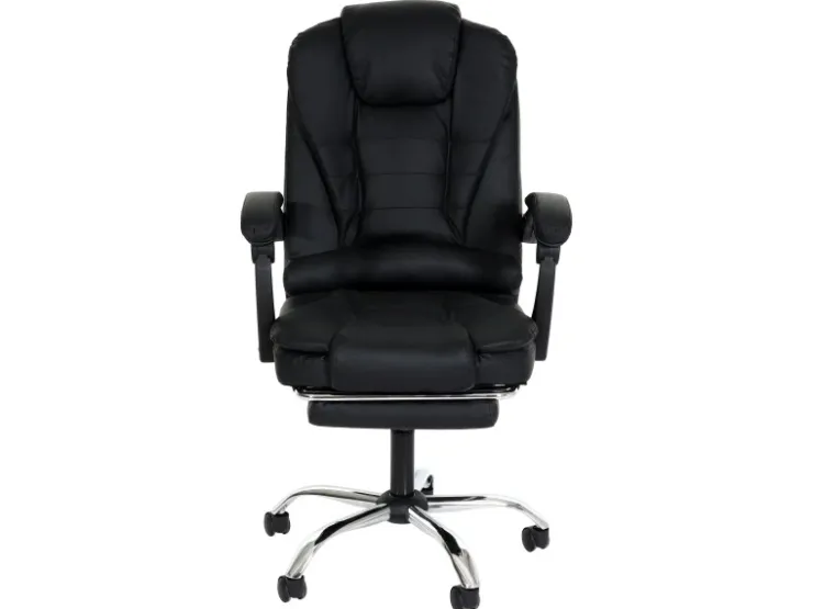 PROREGAL Bürostuhl HxBxT 110x63x103 cm Sitzhöhe 48cm Ausziehbare Fußstütze Kunstleder Schwarz Schreibtischstuhl Drehstuhl Chefsessel