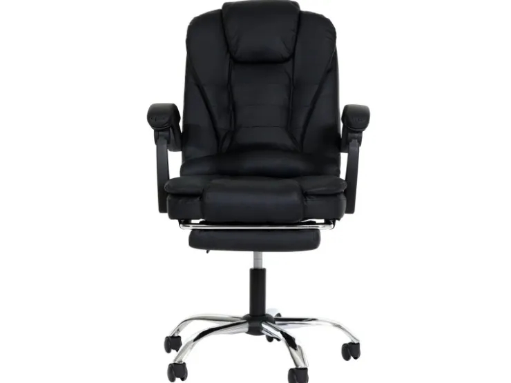PROREGAL Bürostuhl HxBxT 110x63x103 cm Sitzhöhe 48cm Ausziehbare Fußstütze Kunstleder Schwarz Schreibtischstuhl Drehstuhl Chefsessel