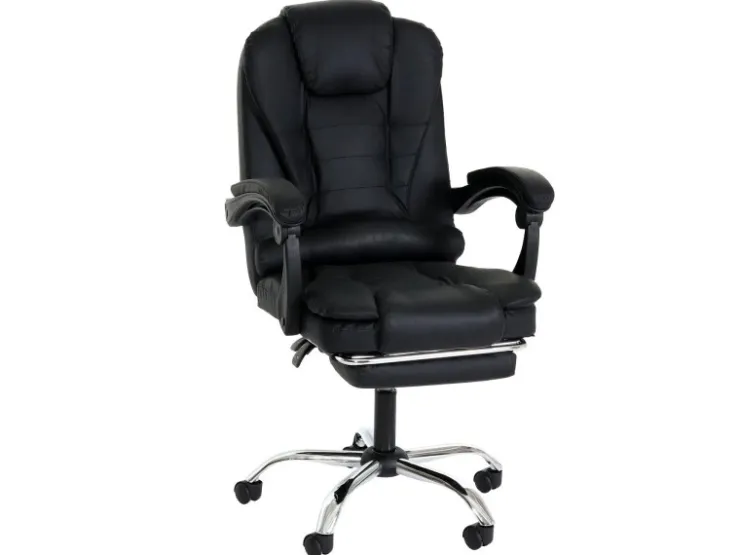 PROREGAL Bürostuhl HxBxT 110x63x103 cm Sitzhöhe 48cm Ausziehbare Fußstütze Kunstleder Schwarz Schreibtischstuhl Drehstuhl Chefsessel
