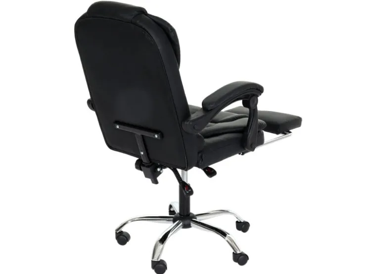 PROREGAL Bürostuhl HxBxT 110x63x103 cm Sitzhöhe 48cm Ausziehbare Fußstütze Kunstleder Schwarz Schreibtischstuhl Drehstuhl Chefsessel