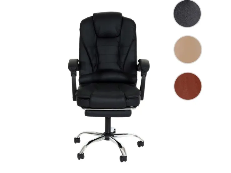 PROREGAL Bürostuhl HxBxT 110x63x103 cm Sitzhöhe 48cm Ausziehbare Fußstütze Kunstleder Schwarz Schreibtischstuhl Drehstuhl Chefsessel