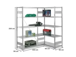 PROREGAL Eckregal Stecksystem T-Profil HxBxT 200 x 100 x 50 cm 5 Ebenen Traglast 124 kg
