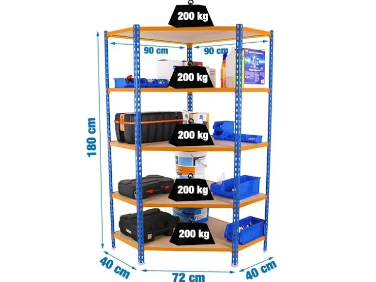 PROREGAL Eckregal Muli HxBxT 180 x 90 x 40 cm 5 Fachböden Fachlast 200 kg Blau-Orange* Eckregale