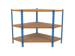 PROREGAL Eckregal Small Muli HxBxT 90 x 90 x 30 cm 3 Fachböden Fachlast 200 kg Blau-Orange