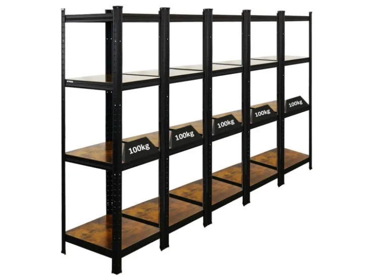 PROREGAL 5er Vintage Series Schwerlastregal Ragnar Set HxBxT 150x45x45cm Fachlast 100kg Vintagebraun-Schwarz
