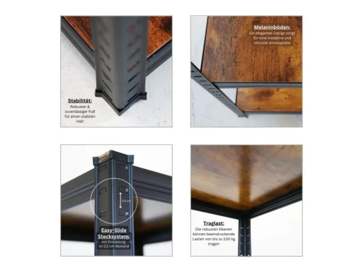 PROREGAL 2er Vintage Series Schwerlastregal Ragnar Set HxBxT 150x45x45cm Fachlast 100kg Vintagebraun-Schwarz* Weitere Regale
