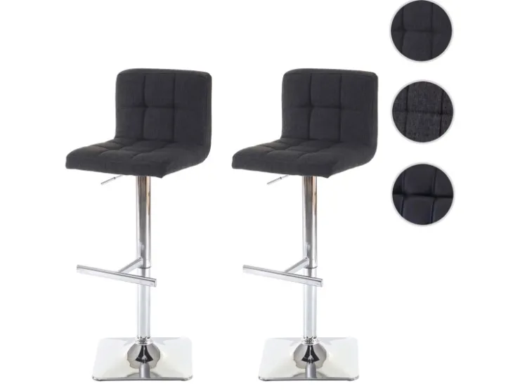 PROREGAL 2er-Set Barhocker Gepolstert Und Höhenverstellbar Mit Lehne Sitzhöhe 63-84cm Mit Lehne Drehbar Stoff/Textil Dunkelgrau Chromfuß Barstuhl* Hocker