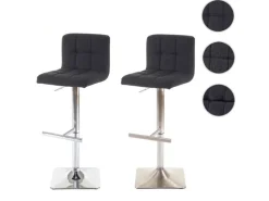 PROREGAL 2er-Set Barhocker Gepolstert Und Höhenverstellbar Mit Lehne Sitzhöhe 63-84cm Mit Lehne Drehbar Stoff/Textil Dunkelgrau Chromfuß Barstuhl* Hocker