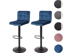 PROREGAL 2er-Set Barhocker Gepolstert Mit Lehne Sitzhöhe 63-87cm Höhenverstellbar Samt Petrol-Blau Fuß Schwarz Tresenhocker Barstuhl* Hocker