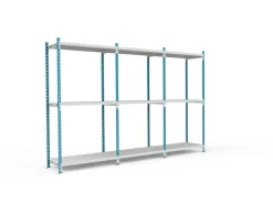 PROREGAL Fachbodenregal Maximus Pro HxBxT 300 x 100 x 50 cm 3 Ebenen Metallplatten-Fachboden Fachlast 286 kg Lichtblau-Lichtgrau