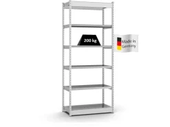 PROREGAL Fachbodenregal Stecksystem Vierkant-Profil Grundregal HxBxT 250 x 102,5 x 50 cm 6 Ebenen Einseitige Bauart Fachlast 200 kg