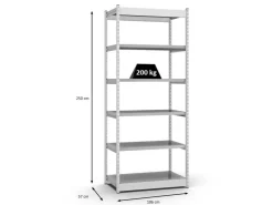 PROREGAL Fachbodenregal Stecksystem Vierkant-Profil Grundregal HxBxT 250 x 102,5 x 50 cm 6 Ebenen Einseitige Bauart Fachlast 200 kg