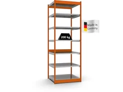 PROREGAL Fachbodenregal Stecksystem Vierkant-Profil Grundregal HxBxT 300 x 102,5 x 80 cm 7 Ebenen Einseitige Bauart Fachlast 200 kg