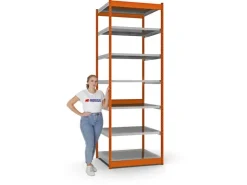 PROREGAL Fachbodenregal Stecksystem Vierkant-Profil Grundregal HxBxT 300 x 102,5 x 80 cm 7 Ebenen Einseitige Bauart Fachlast 200 kg