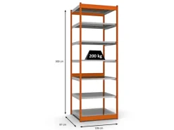 PROREGAL Fachbodenregal Stecksystem Vierkant-Profil Grundregal HxBxT 300 x 102,5 x 80 cm 7 Ebenen Einseitige Bauart Fachlast 200 kg