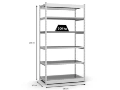 PROREGAL Fachbodenregal Stecksystem Vierkant-Profil Grundregal HxBxT 250 x 132,5 x 60 cm 6 Ebenen Einseitige Bauart Fachlast 200 kg* Büroregale