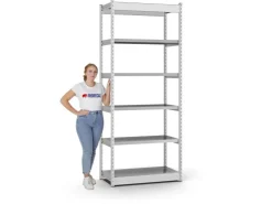 PROREGAL Fachbodenregal Stecksystem Vierkant-Profil Grundregal HxBxT 250 x 132,5 x 60 cm 6 Ebenen Einseitige Bauart Fachlast 200 kg* Büroregale