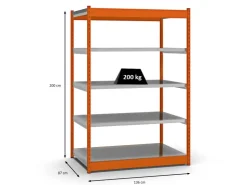 PROREGAL Fachbodenregal Stecksystem Vierkant-Profil Grundregal HxBxT 200 x 132,5 x 80 cm 5 Ebenen Einseitige Bauart Fachlast 200 kg