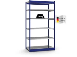 PROREGAL Fachbodenregal Stecksystem Vierkant-Profil Grundregal HxBxT 250 x 132,5 x 60 cm 6 Ebenen Einseitige Bauart Fachlast 200 kg Enzian