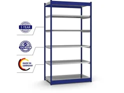 PROREGAL Fachbodenregal Stecksystem Vierkant-Profil Grundregal HxBxT 250 x 132,5 x 60 cm 6 Ebenen Einseitige Bauart Fachlast 200 kg Enzian