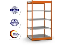 PROREGAL Fachbodenregal Stecksystem Vierkant-Profil Grundregal HxBxT 200 x 102,5 x 80 cm 5 Ebenen Einseitige Bauart Fachlast 200 kg* Büroregale