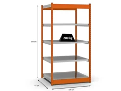 PROREGAL Fachbodenregal Stecksystem Vierkant-Profil Grundregal HxBxT 200 x 102,5 x 80 cm 5 Ebenen Einseitige Bauart Fachlast 200 kg* Büroregale