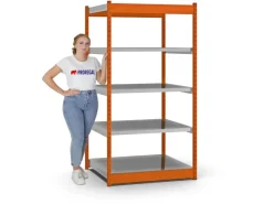 PROREGAL Fachbodenregal Stecksystem Vierkant-Profil Grundregal HxBxT 200 x 102,5 x 80 cm 5 Ebenen Einseitige Bauart Fachlast 200 kg* Büroregale