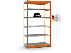 PROREGAL Fachbodenregal Stecksystem Vierkant-Profil Grundregal HxBxT 250 x 132,5 x 60 cm 6 Ebenen Einseitige Bauart Fachlast 200 kg* Büroregale