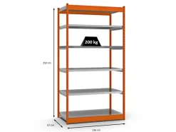 PROREGAL Fachbodenregal Stecksystem Vierkant-Profil Grundregal HxBxT 250 x 132,5 x 60 cm 6 Ebenen Einseitige Bauart Fachlast 200 kg* Büroregale