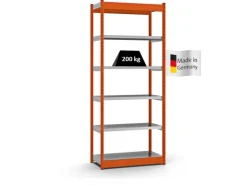 PROREGAL Fachbodenregal Stecksystem Vierkant-Profil Grundregal HxBxT 250 x 102,5 x 40 cm 6 Ebenen Einseitige Bauart Fachlast 200 kg* Büroregale