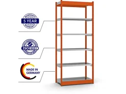 PROREGAL Fachbodenregal Stecksystem Vierkant-Profil Grundregal HxBxT 250 x 102,5 x 40 cm 6 Ebenen Einseitige Bauart Fachlast 200 kg* Büroregale