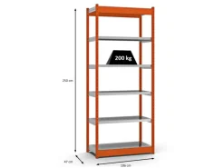 PROREGAL Fachbodenregal Stecksystem Vierkant-Profil Grundregal HxBxT 250 x 102,5 x 40 cm 6 Ebenen Einseitige Bauart Fachlast 200 kg* Büroregale
