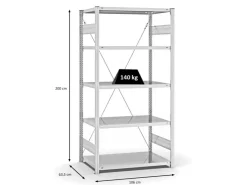 PROREGAL Fachbodenregal Stecksystem T-Profil Light-Duty Grundregal HxBxT 200 x 100 x 60 cm 5 Ebenen Fachlast 140 kg Einseitig Nutzbar* Büroregale