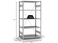 PROREGAL Fachbodenregal Stecksystem T-Profil Light-Duty Grundregal HxBxT 200 x 100 x 60 cm 5 Ebenen Fachlast 140 kg Einseitig Nutzbar