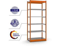 PROREGAL Fachbodenregal Stecksystem Vierkant-Profil Grundregal HxBxT 250 x 102,5 x 50 cm 6 Ebenen Einseitige Bauart Fachlast 200 kg* Büroregale