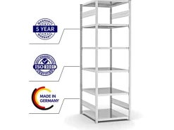 PROREGAL Fachbodenregal Stecksystem T-Profil Light-Duty Grundregal HxBxT 250 x 75 x 80 cm 6 Ebenen Fachlast 130 kg Beidseitig Nutzbar* Büroregale