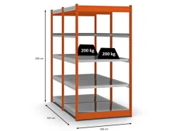 PROREGAL Fachbodenregal Stecksystem Vierkant-Profil Grundregal HxBxT 200 x 102,5 x 80 cm 2x5 Ebenen Doppelseitige Bauart Fachlast 200 kg