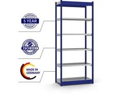PROREGAL Fachbodenregal Stecksystem Vierkant-Profil Grundregal HxBxT 250 x 102,5 x 40 cm 6 Ebenen Einseitige Bauart Fachlast 200 kg Enzian