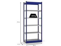PROREGAL Fachbodenregal Stecksystem Vierkant-Profil Grundregal HxBxT 250 x 102,5 x 40 cm 6 Ebenen Einseitige Bauart Fachlast 200 kg Enzian