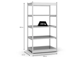 PROREGAL Fachbodenregal Stecksystem Vierkant-Profil Grundregal HxBxT 200 x 102,5 x 60 cm 5 Ebenen Einseitige Bauart Fachlast 200 kg* Büroregale