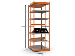 PROREGAL Fachbodenregal Stecksystem Vierkant-Profil Grundregal HxBxT 300 x 102,5 x 60 cm 2x7 Ebenen Doppelseitige Bauart Fachlast 200 kg