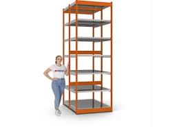 PROREGAL Fachbodenregal Stecksystem Vierkant-Profil Grundregal HxBxT 300 x 102,5 x 60 cm 2x7 Ebenen Doppelseitige Bauart Fachlast 200 kg
