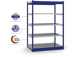 PROREGAL Fachbodenregal Stecksystem Vierkant-Profil Grundregal HxBxT 200 x 132,5 x 80 cm 5 Ebenen Einseitige Bauart Fachlast 200 kg Enzian