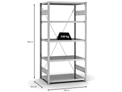 PROREGAL Fachbodenregal Stecksystem T-Profil Medium-Duty Grundregal HxBxT 200 x 100 x 60 cm 5 Ebenen Fachlast 240 kg Einseitig Nutzbar