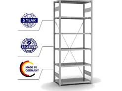 PROREGAL Fachbodenregal Stecksystem T-Profil Light-Duty Grundregal HxBxT 250 x 100 x 50 cm 6 Ebenen Fachlast 140 kg Einseitig Nutzbar