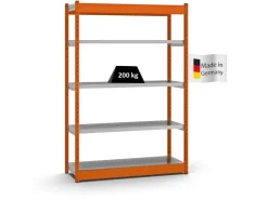 PROREGAL Fachbodenregal Stecksystem Vierkant-Profil Grundregal HxBxT 200 x 132,5 x 40 cm 5 Ebenen Einseitige Bauart Fachlast 200 kg* Büroregale
