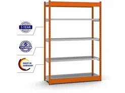 PROREGAL Fachbodenregal Stecksystem Vierkant-Profil Grundregal HxBxT 200 x 132,5 x 40 cm 5 Ebenen Einseitige Bauart Fachlast 200 kg* Büroregale