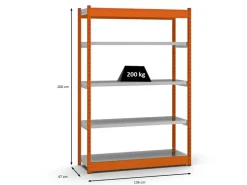 PROREGAL Fachbodenregal Stecksystem Vierkant-Profil Grundregal HxBxT 200 x 132,5 x 40 cm 5 Ebenen Einseitige Bauart Fachlast 200 kg* Büroregale
