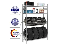 PROREGAL Getränkekisten- & Reifenregal Chiemsee Tire Made in Germany HxBxT 200 x 136 x 43,5 cm 4 Kisten auf 1 Ebene & 4 Reifen & 2 Boards Verzinkt* Weitere Regale